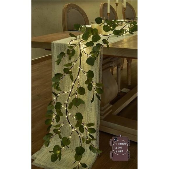 Lighted Artificial Eucalyptus Garland LED Battery Operated Faux Vine Lights - Picture 7 of 12